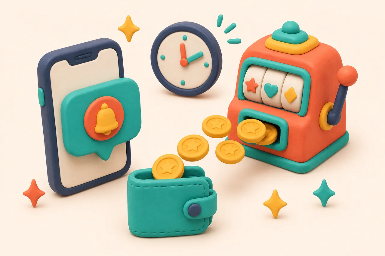 Clay wallet receiving coins as a first pokies payout arrives